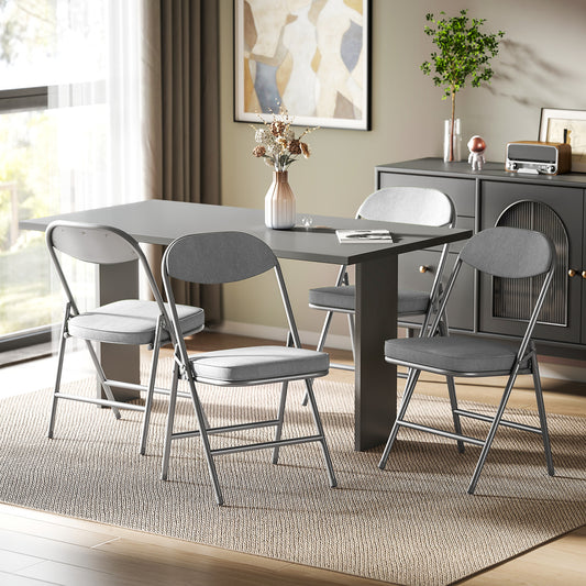 HOMCOM Set Of Four Folding Corduroy Seat Chairs Grey With Padded Seats And Back For Home Use And Events