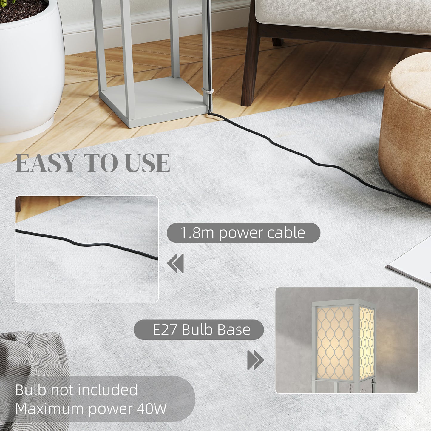 HOMCOM Three Shelf Standing Lamp Grey And White Finish With Integrated Shelves For Storage