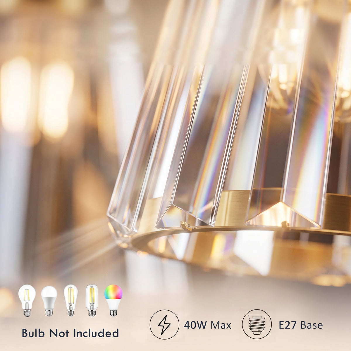 HOMCOM 3 Light Crystal Glass Ceiling Light Gold Triple Head Dual Mount
