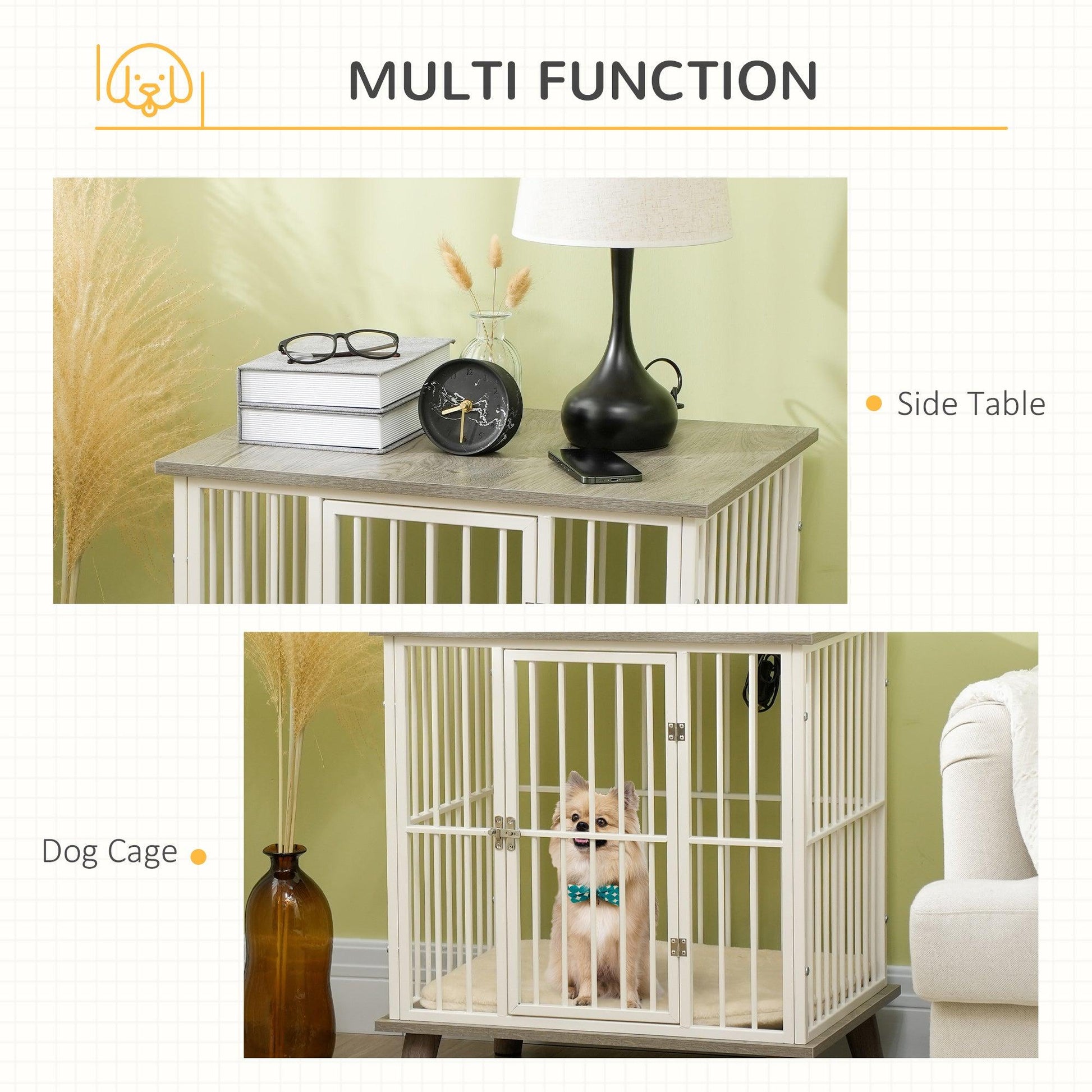 PawHut Indoor Dog Crate Furniture End Table, Small Dogs, 64.5 x 48 x 70.5 cm - Grey - ALL4U RETAILER LTD