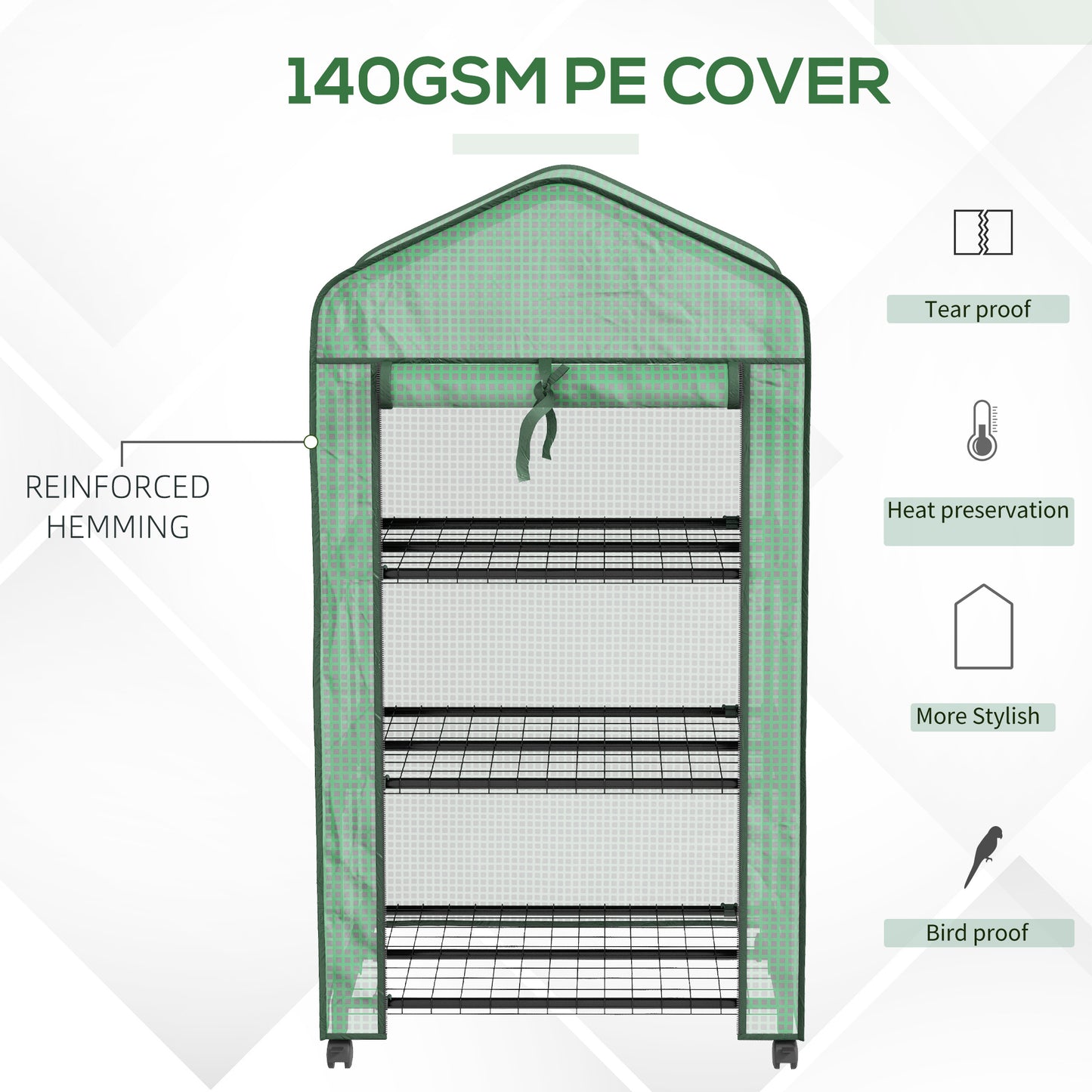 Outsunny Compact Three-Tier Greenhouse with Wheels - Green