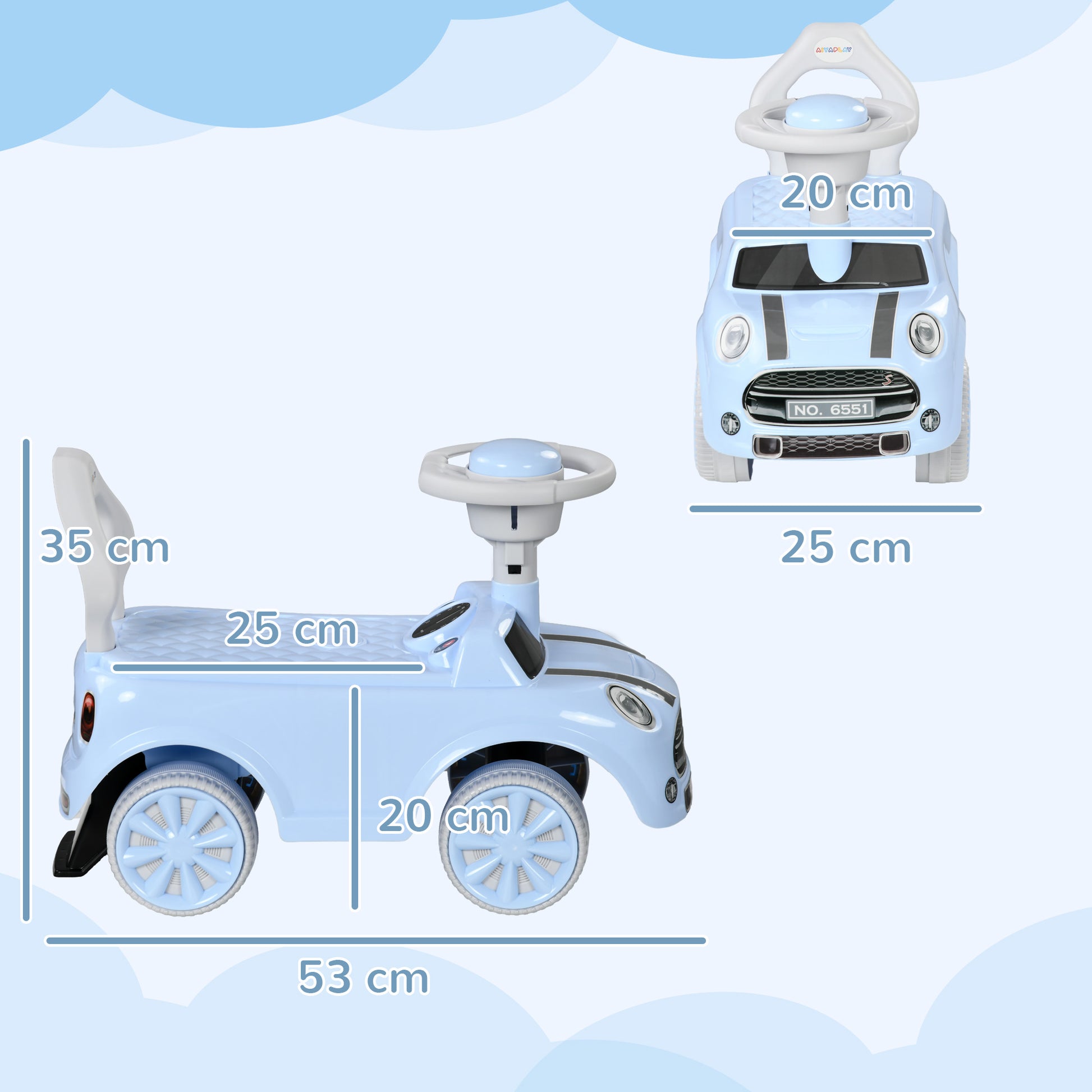 AIYAPLAY Light Blue Toddler Ride-On Car with Air Horn and Safety Features for Ages 18-36 Months - ALL4U RETAILER LTD