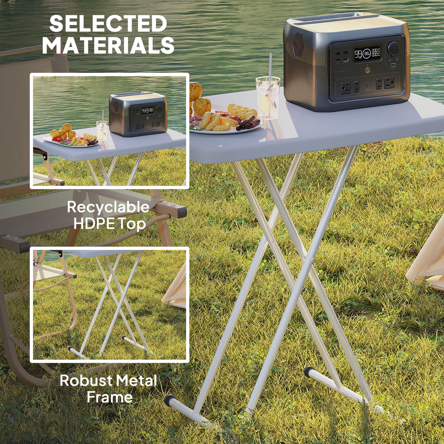 Outsunny Minimal Folding Outdoor Table For Camping And Picnics Grey And White Portable Lightweight