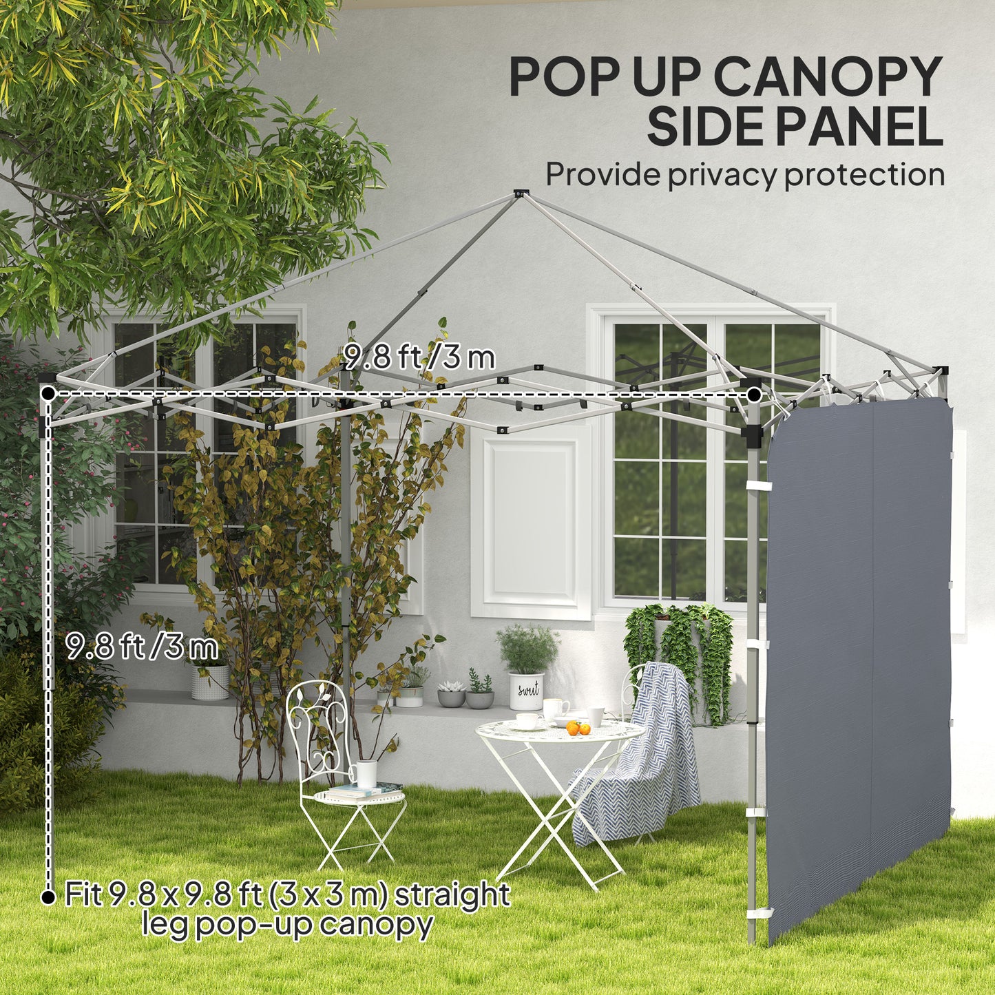 Outsunny 195 x 295cm Replacement Gazebo Sidewall Grey For 3x3m Outdoor Gazebo With Four Mesh Pockets