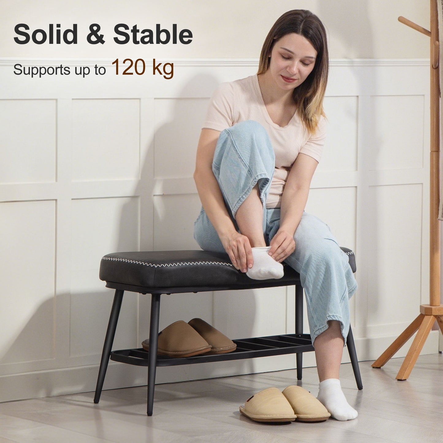 HOMCOM PU Leather Shoe Storage Bench With Cushioned 7 Cm Seat Charcoal Grey Holds Up To 120 Kg