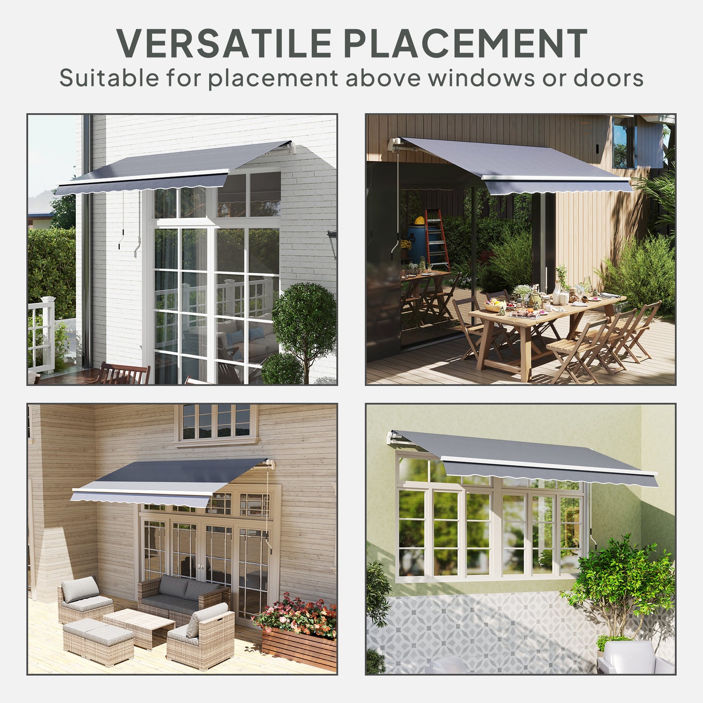 Outsunny Awning Replacement Canopy for 3 x 2.5 m Garden Awnings Grey Fabric Only Water Resistant UPF 50 Plus