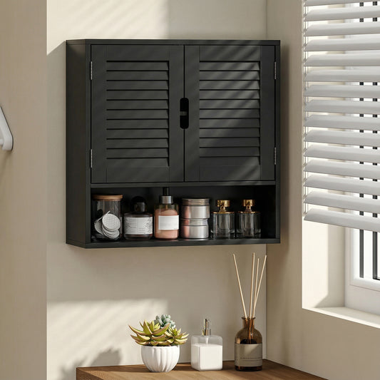 HOMCOM Wall Mounted Bathroom Cabinet With Adjustable Shelves Black 60 X 20 X 60 Cm