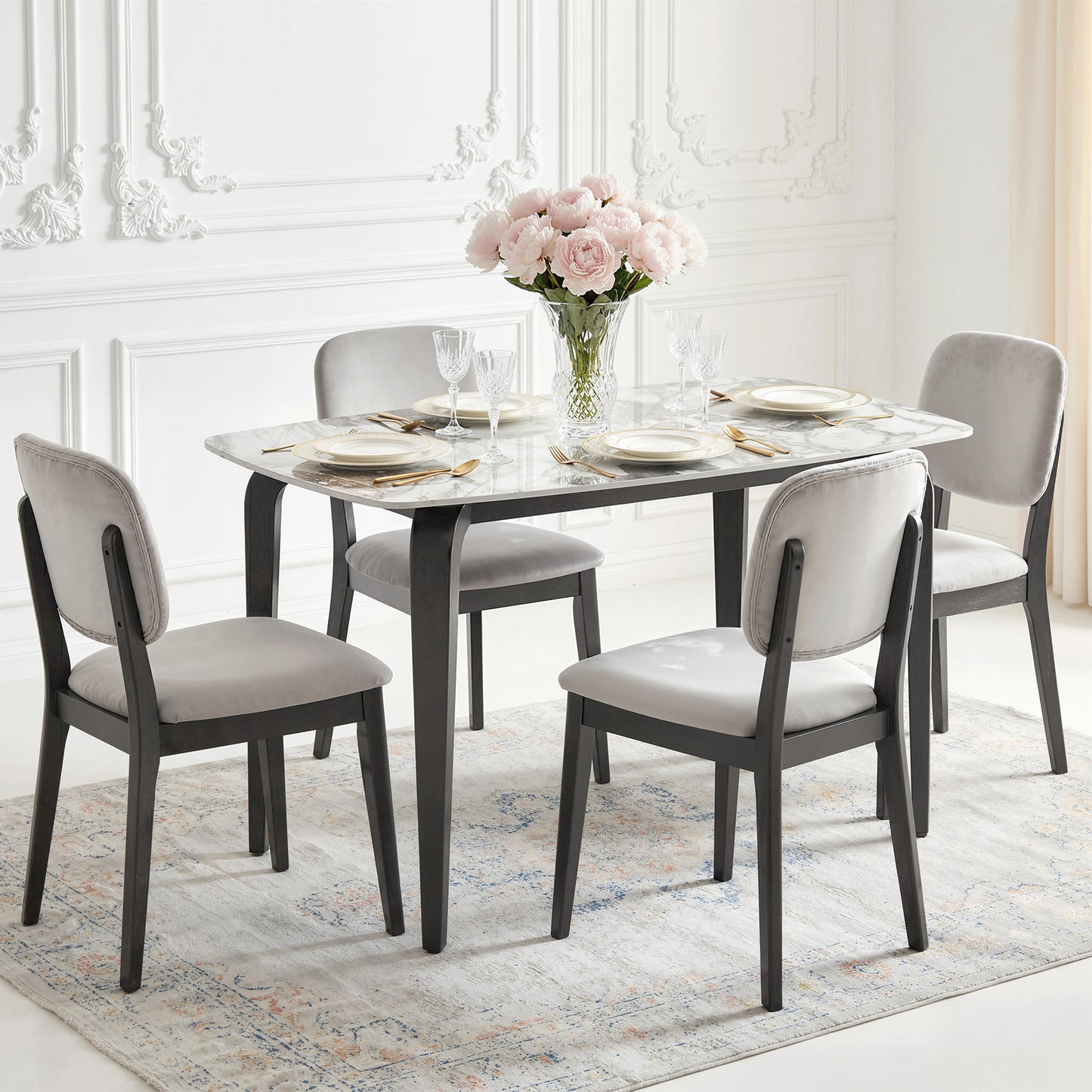 HOMCOM 4 Seat Dining Table With Sintered Stone Top And Heat Resistant Metal Legs White Modern Kitchen Table