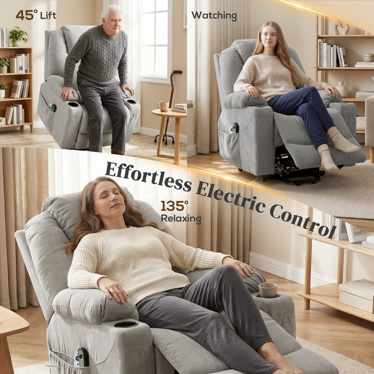HOMCOM Electric Power Lift Recliner Chair With Pocket Spring And Massage Function Wide Backrest Light Grey
