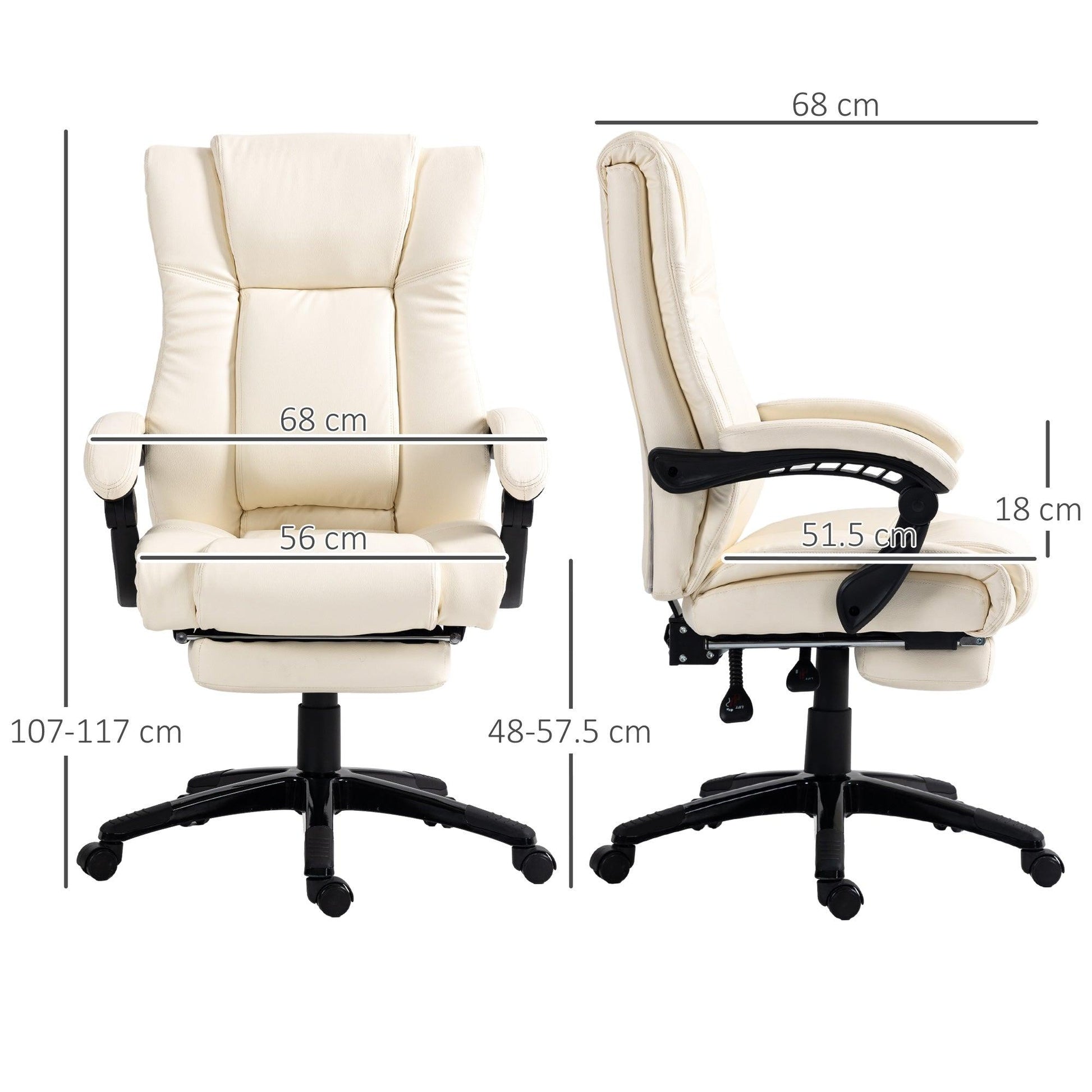 Vinsetto PU Leather Office Chair, Swivel Computer Chair with Footrest, Wheels, Adjustable Height, Cream White - ALL4U RETAILER LTD