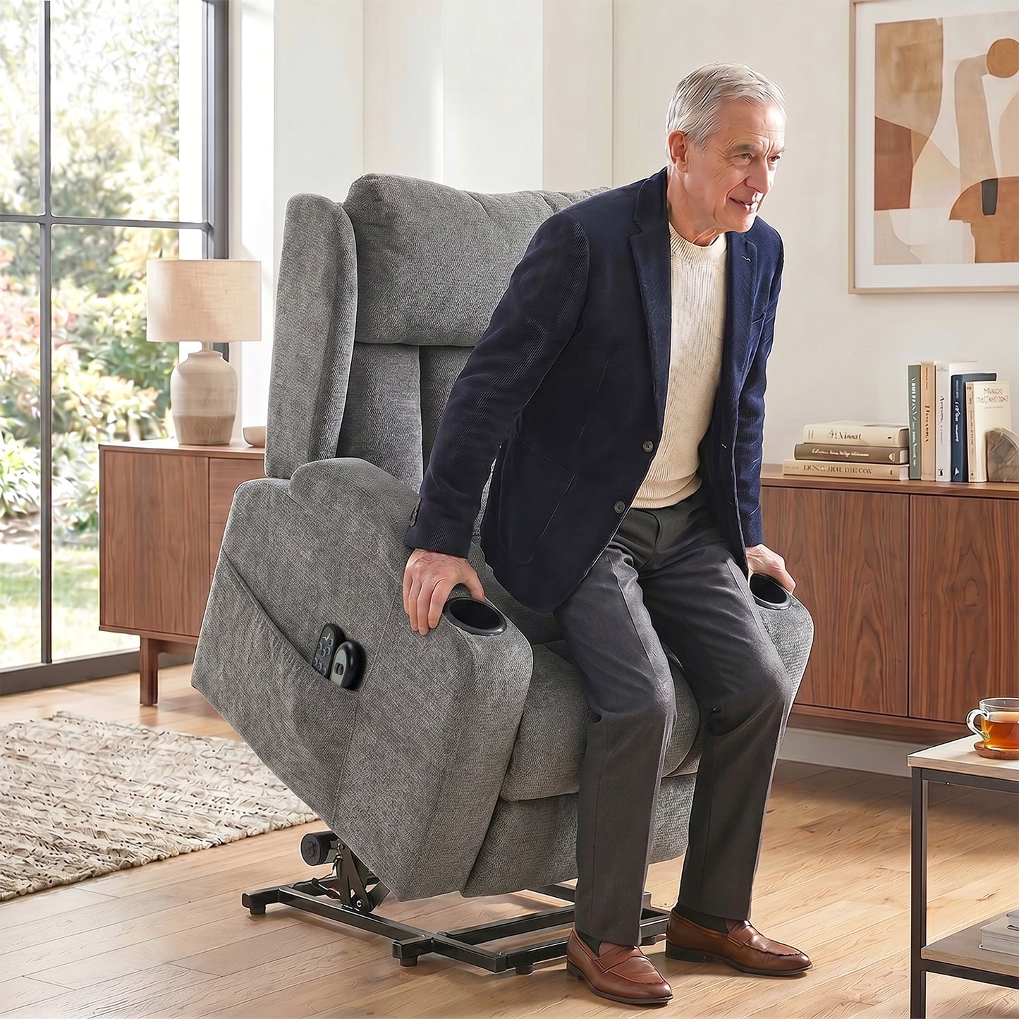 HOMCOM Power Lift Recliner Chair With Vibration Massage And Heat Chenille Riser For Elderly Grey Armchair