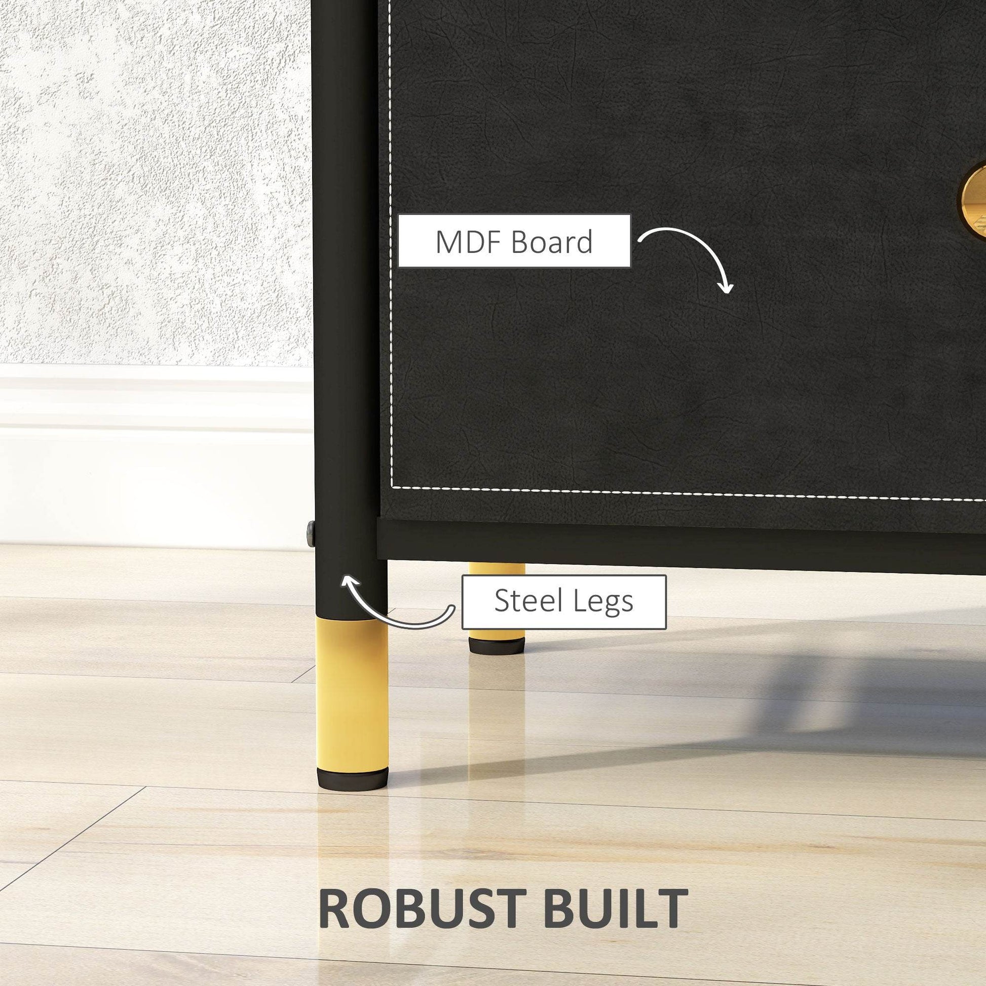 Luxurious Black PU Leather Nightstand with Gold Accents and Dual Drawers - ALL4U RETAILER LTD