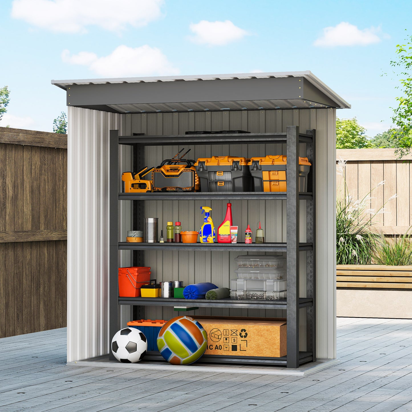 Outsunny 5x3 Ft Garden Storage Shed With Sliding Door Sloped Roof For Outdoor Tools Light Grey