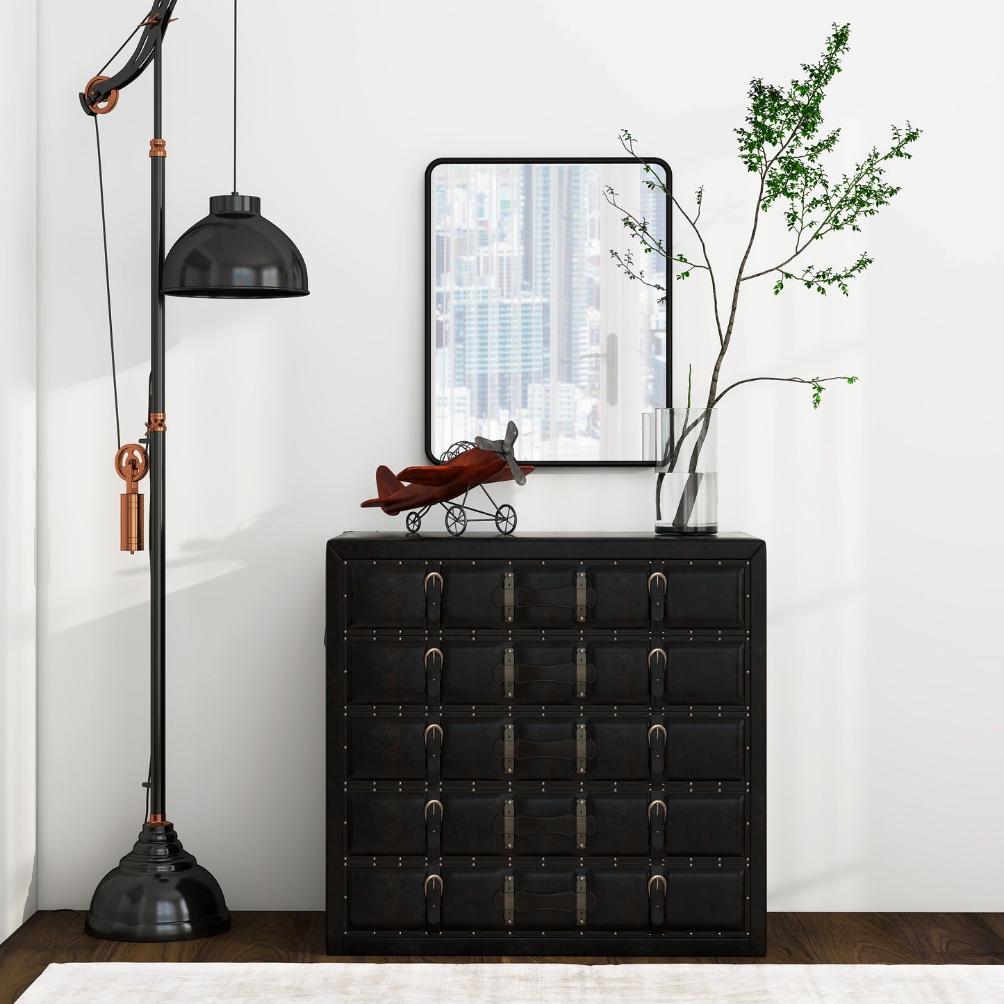 HOMCOM Rectangular Wall Mirror With HD Glass Black Metal Frame Dual Hanging Options Warp Free Design