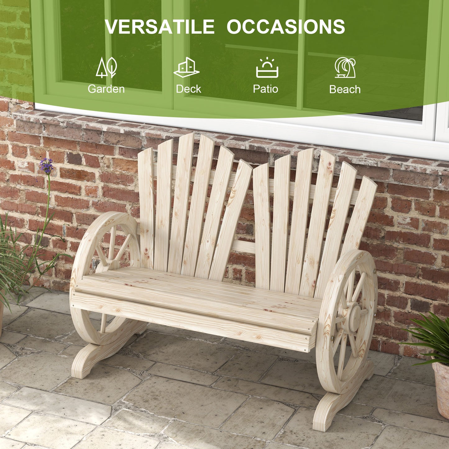 Outsunny Fir Wood Love Seat With Wheel Shaped Armrests Outdoor Patio Chair For Two People Natural Wood Finish