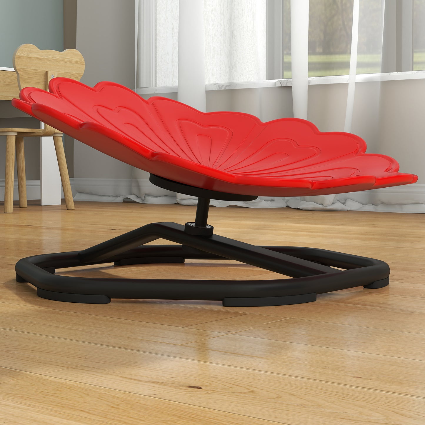 AIYAPLAY Flower Shaped Sensory Spinning Chair With Non Slip Base For Balance And Coordination Red
