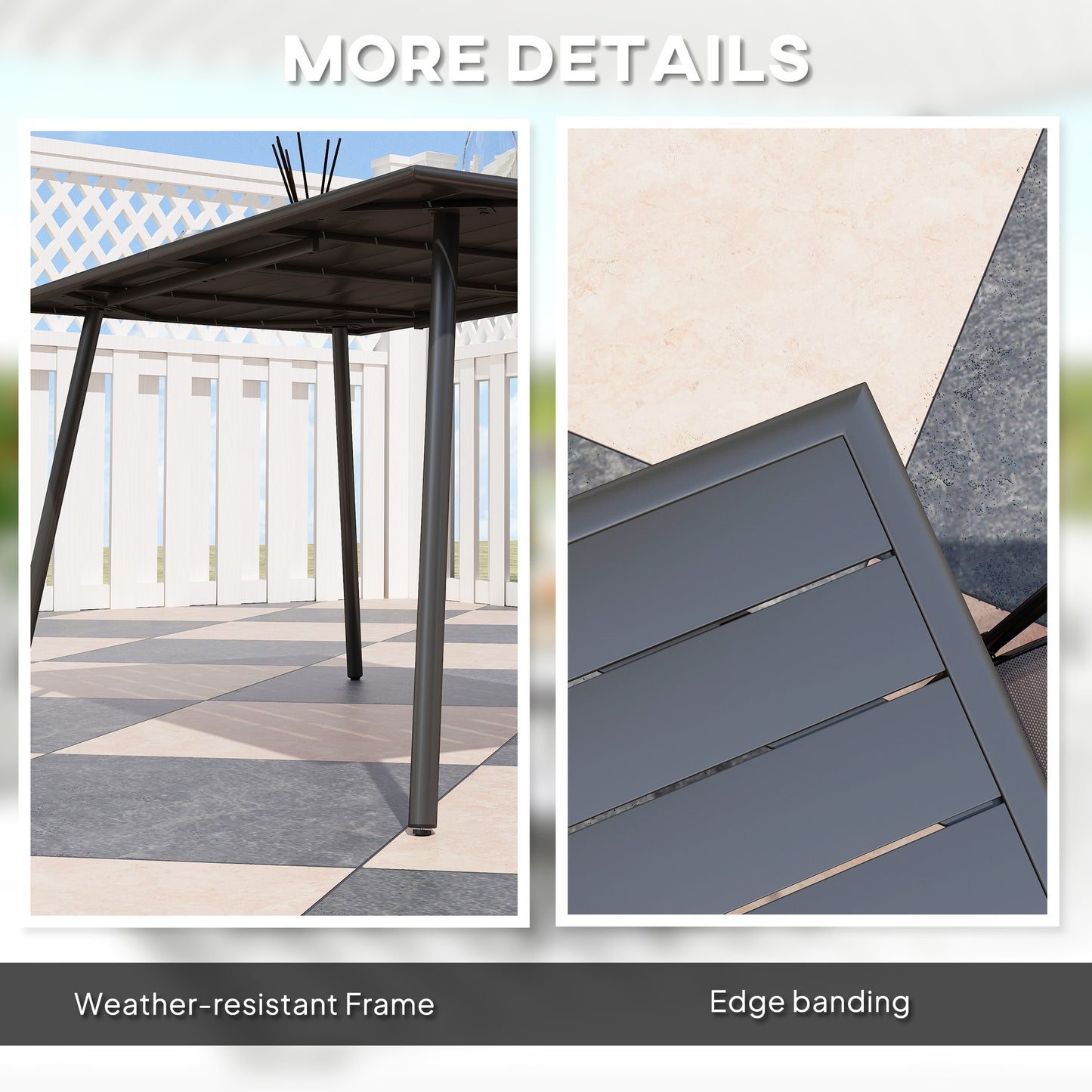 Outsunny Rectangle Garden Table With Slat Top And Steel Frame For Outdoor Use Seats 6 150x80x74 cm Black