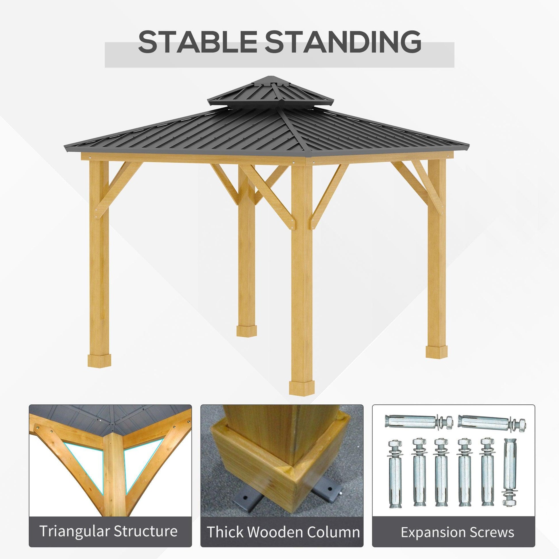 Outsunny 3x(3)M Hardtop Gazebo Canopy, Grey Patio Shelter - ALL4U RETAILER LTD