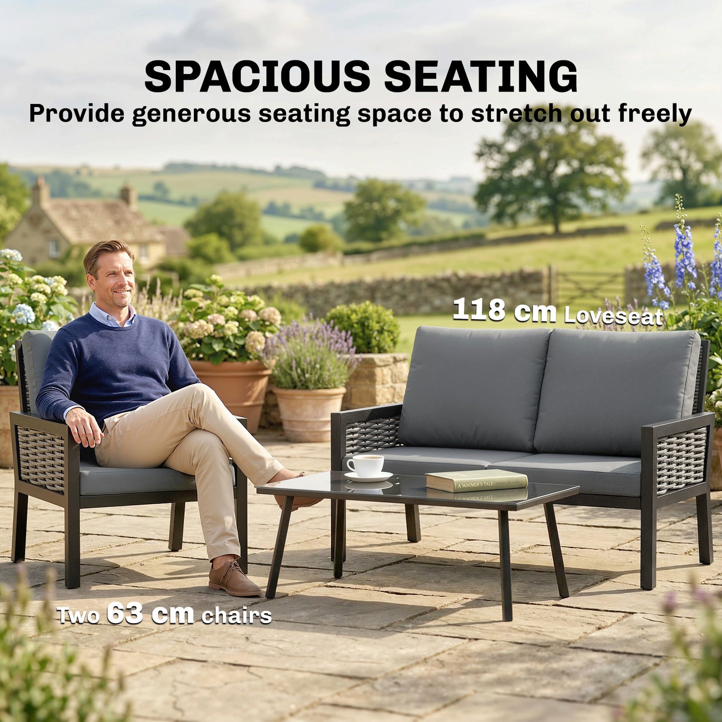 Outsunny 4 Seater Rattan Garden Furniture Set With 2 Armchairs Loveseat And Coffee Table Cushions Dark Grey
