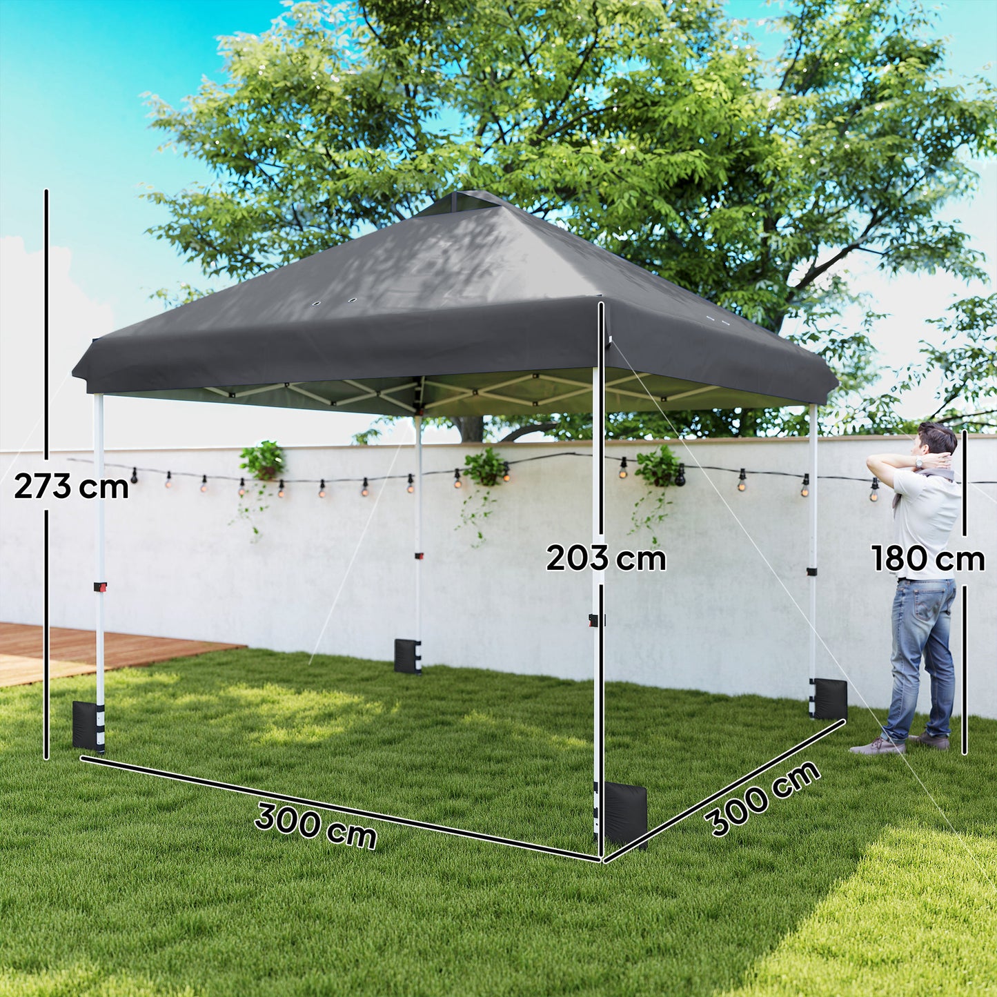 Outsunny 3 X 3 M Pop Up Gazebo With Wheels UPF50 Plus One Touch Outdoor Garden Party Tent Canopy Dark Grey
