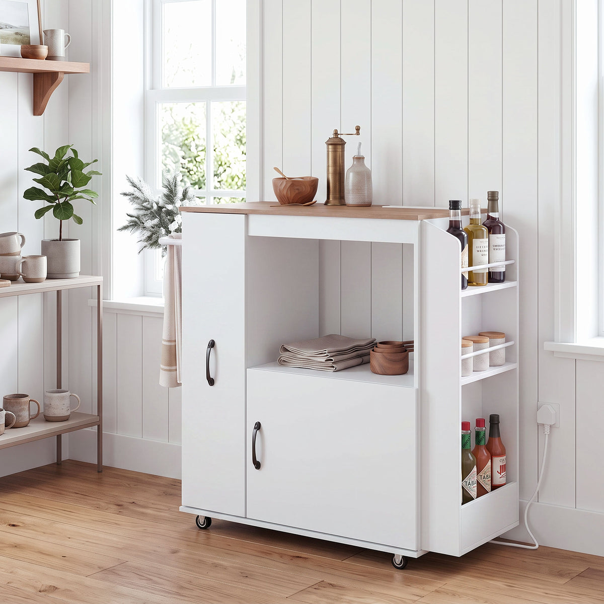 HOMCOM Rolling Kitchen Island Cart With Power Outlet And Pull Out Drawer