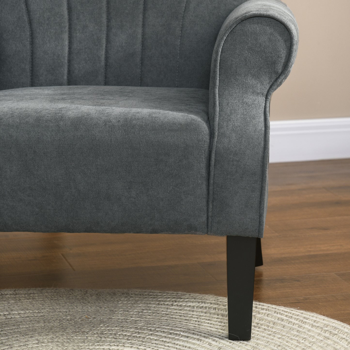 HOMCOM Upholstered Accent Chair High Back Rolled Arms Wood Legs Soft Thick Padded Armchair Grey - ALL4U RETAILER LTD