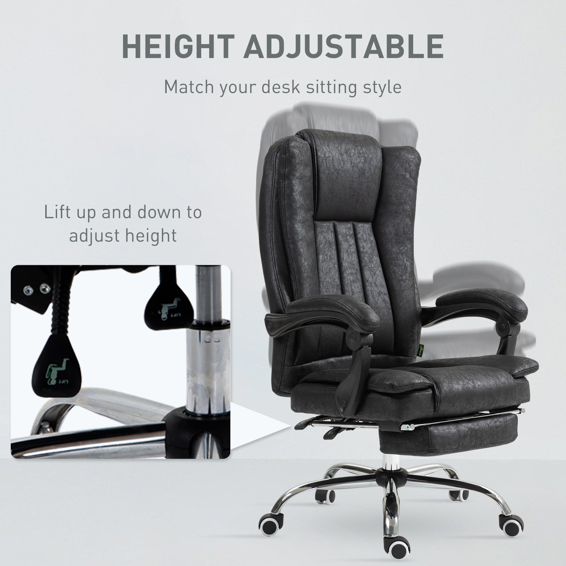 Vinsetto Ergonomic Microfibre Office Chair with Recline, Armrests, and Footrest - Black - ALL4U RETAILER LTD