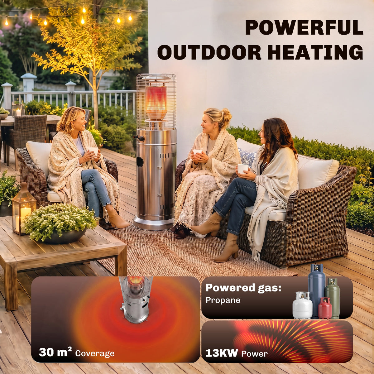 Outsunny 13 kW Stainless Steel Propane Patio Heater With Wheels