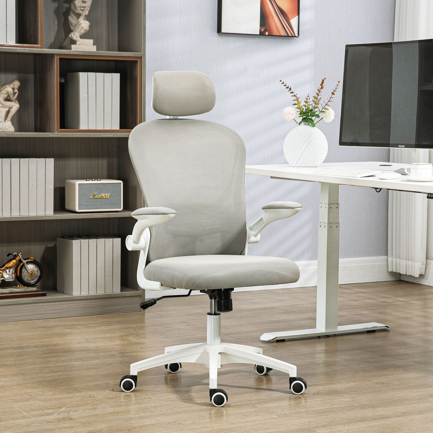 Vinsetto Ergonomic Mesh Office Chair with Adjustable Lumbar Support and Headrest - Grey - ALL4U RETAILER LTD