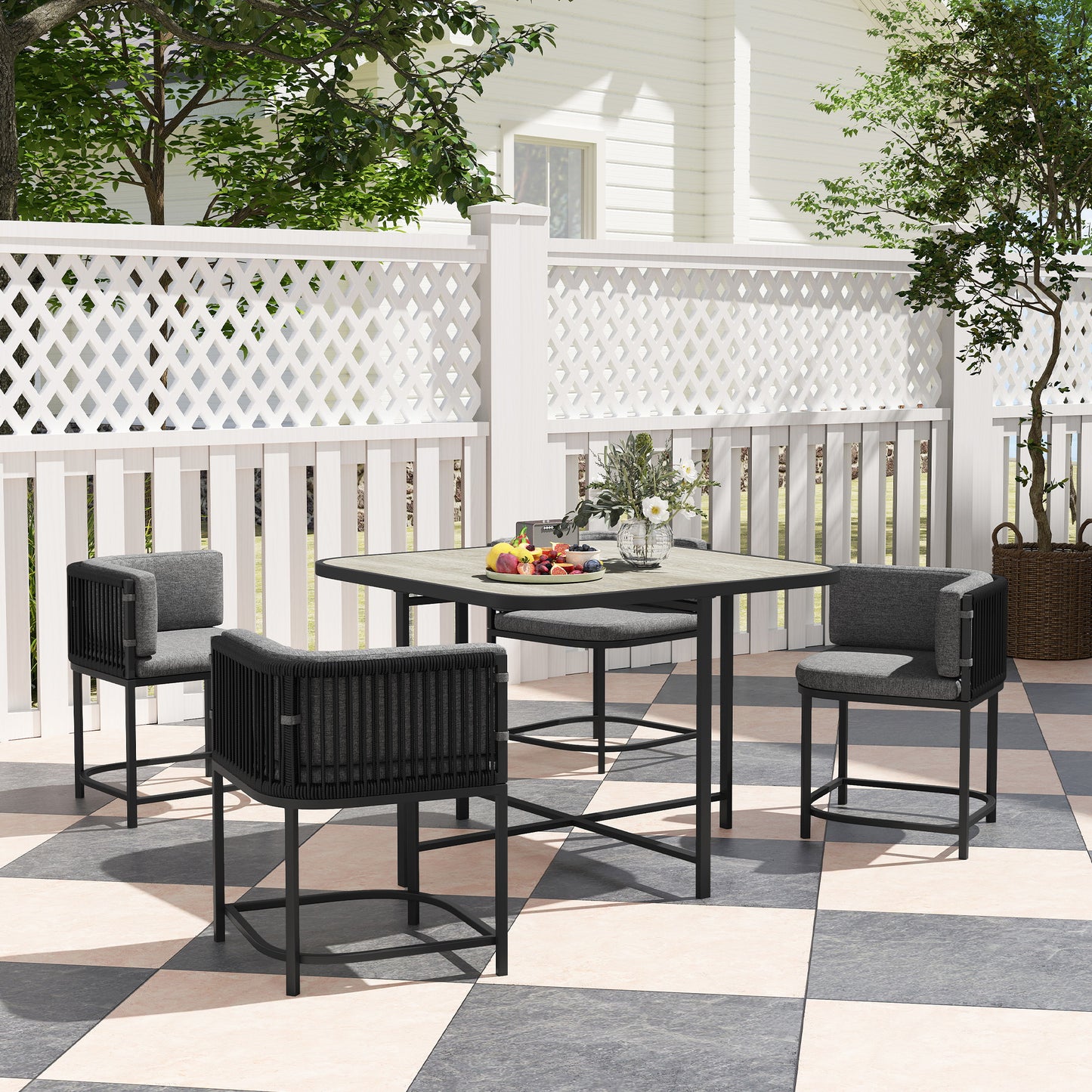 Outsunny 4 Seater Rattan Cube Garden Furniture Set With Cushions Charcoal Grey Outdoor Patio Lounge Set