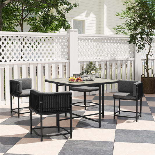 Outsunny 4 Seater Rattan Cube Garden Furniture Set With Cushions Charcoal Grey Outdoor Patio Lounge Set