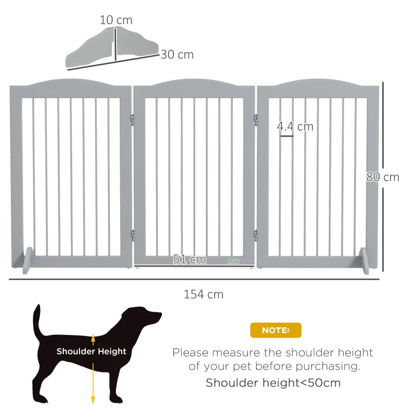 PawHut Foldable Dog Gate | Freestanding Pet Gate with Two Support Feet | Ideal for Staircases, Hallways, and Doorways | Grey - ALL4U RETAILER LTD