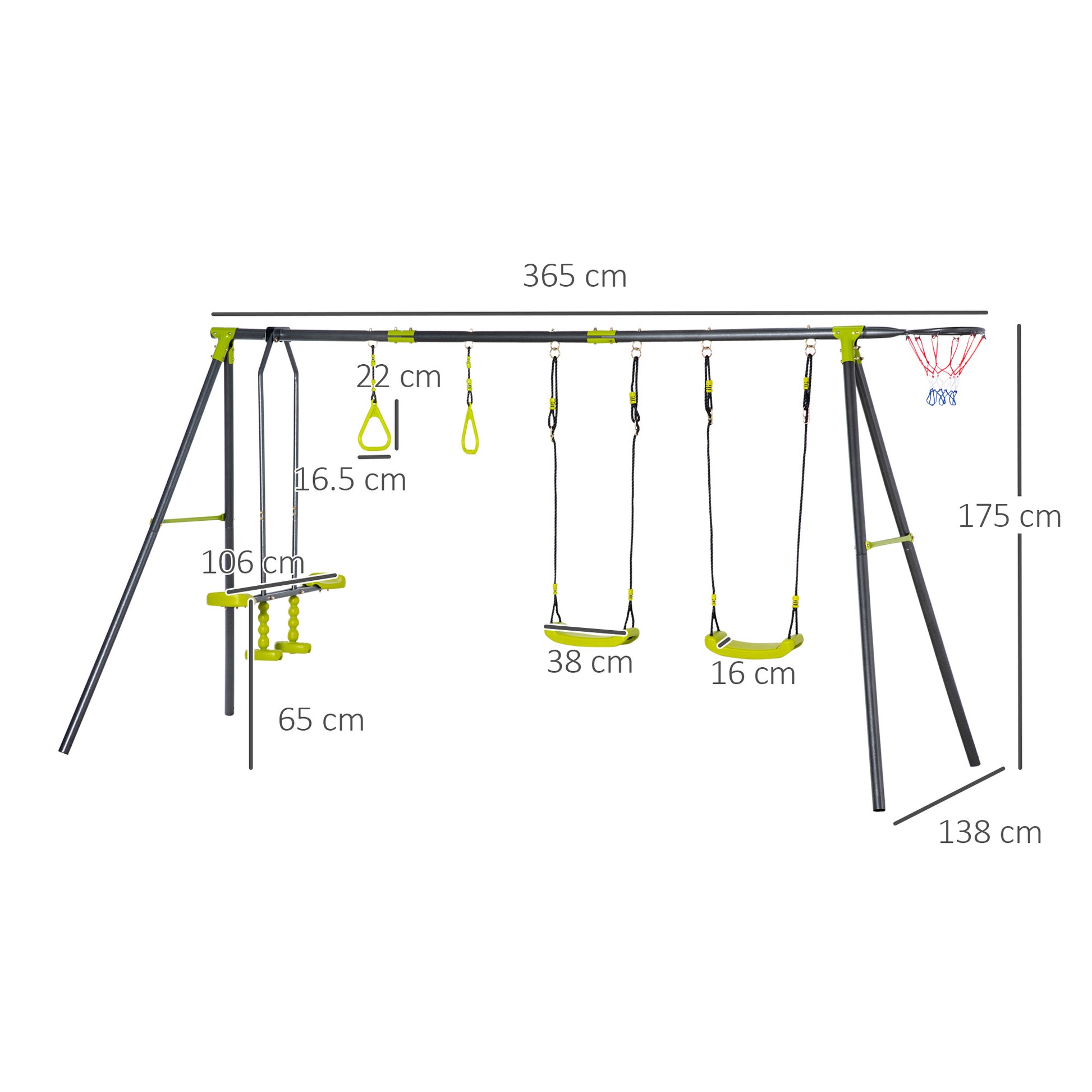 Outsunny Multi-Activity Kids Swing Set with Adjustable Seats, Seesaw, and Basketball Hoop for Outdoor Fun Ages 3-10 - ALL4U RETAILER LTD