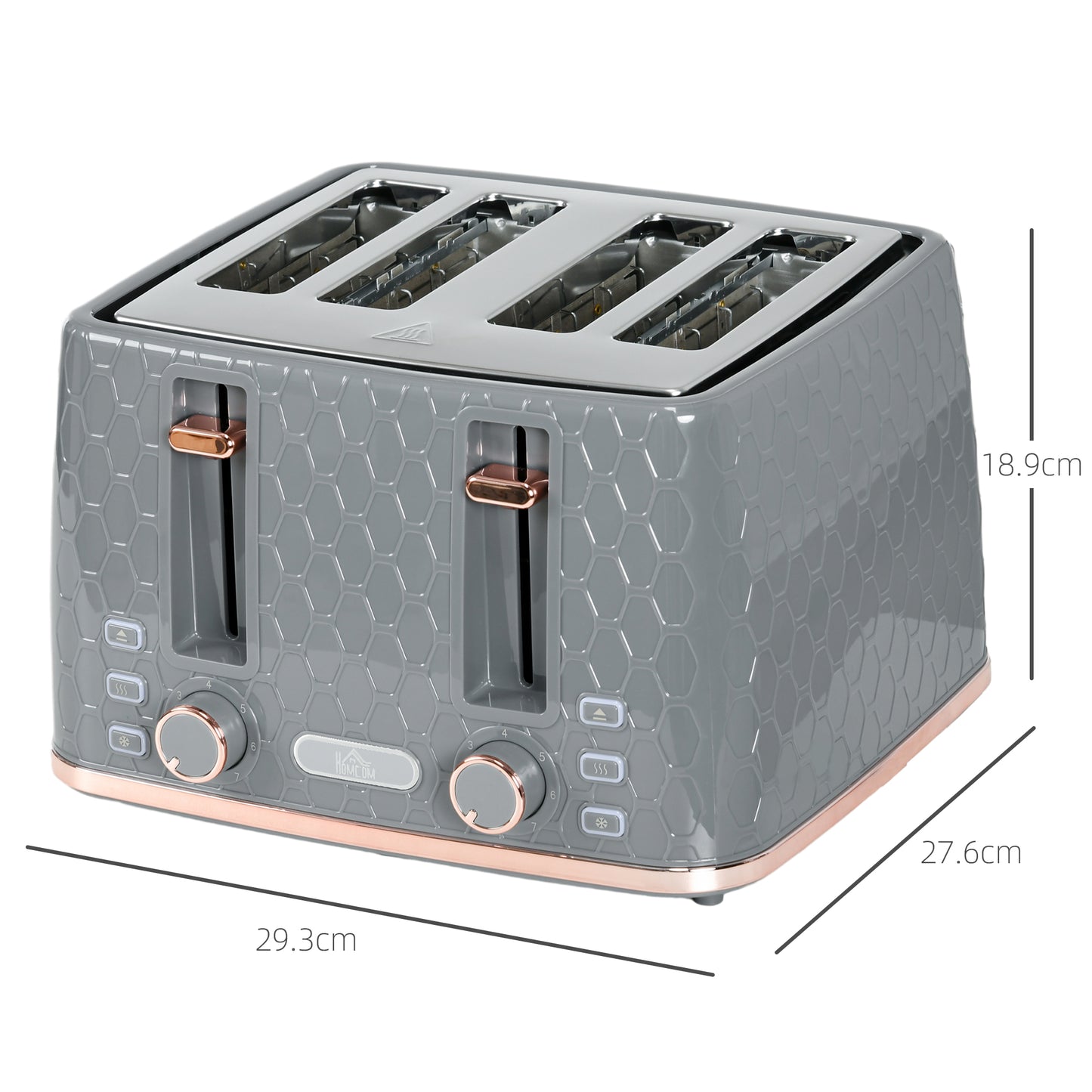 HOMCOM Four Slice Honeycomb Toaster With Seven Toasting Levels And Even Browning In Grey