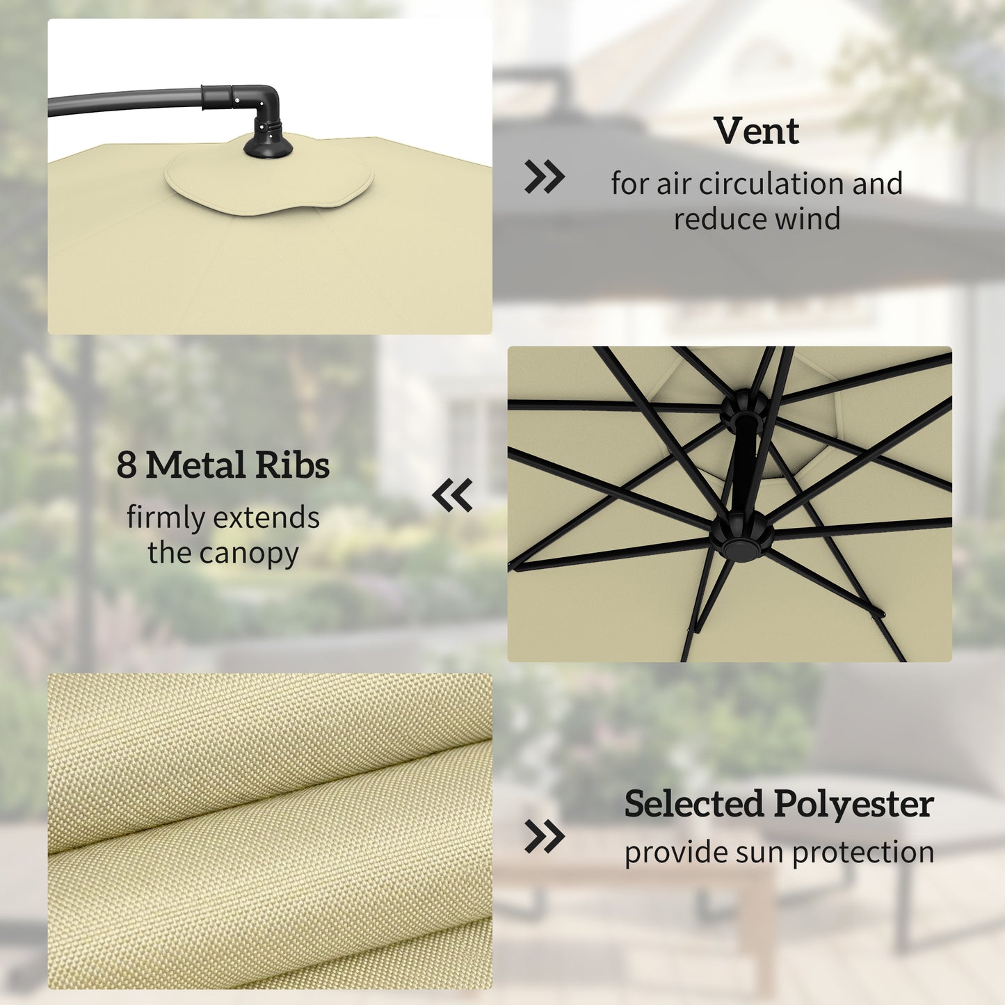 Outsunny 3m Overhanging Cantilever Parasol With Base Weights And Cover Sand Brown