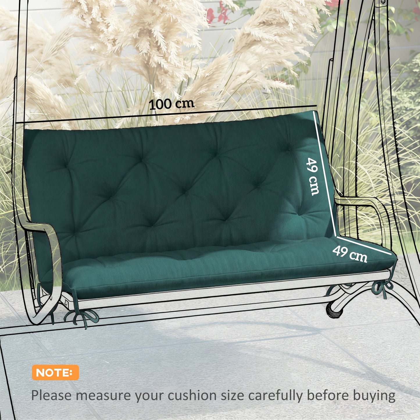 Outsunny Two Seater Bench Pad Cushion With Back and Ties for Indoor Outdoor Use 98 x 100 cm Green