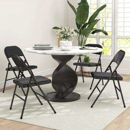 HOMCOM Linen Look Cushioned Folding Chairs Set Of Four Black With Steel Frames Indoor Or Outdoor Use