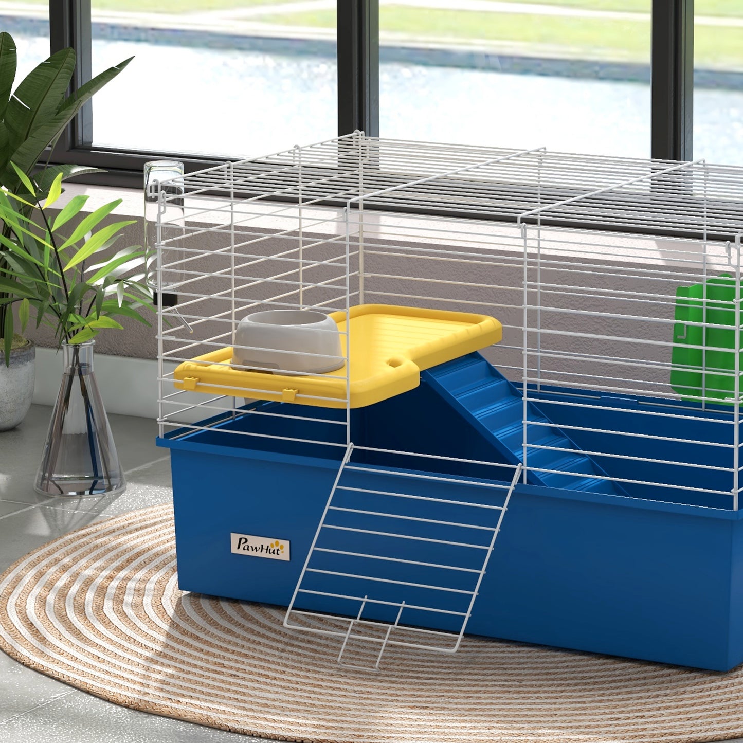 PawHut Blue Small Animal Cage for Chinchillas, Rabbits, and Guinea Pigs with Platform and Ramp, 71 x 46 x 47cm - ALL4U RETAILER LTD