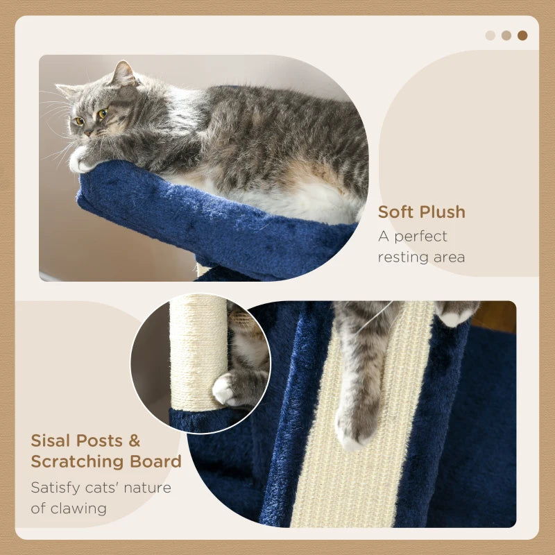 PawHut Navy Blue Sisal Cat Rest & Play Activity Tree with 2 Houses - Interactive Cat Tower - ALL4U RETAILER LTD