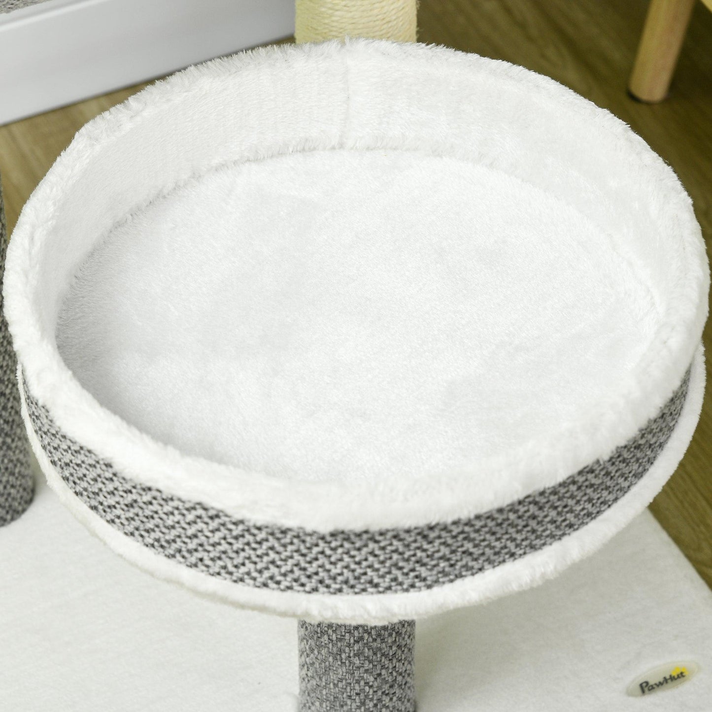 PawHut White Cat Tree with Scratching Post, Bed, Tunnel, Toy Ball - 48x48x73cm - ALL4U RETAILER LTD