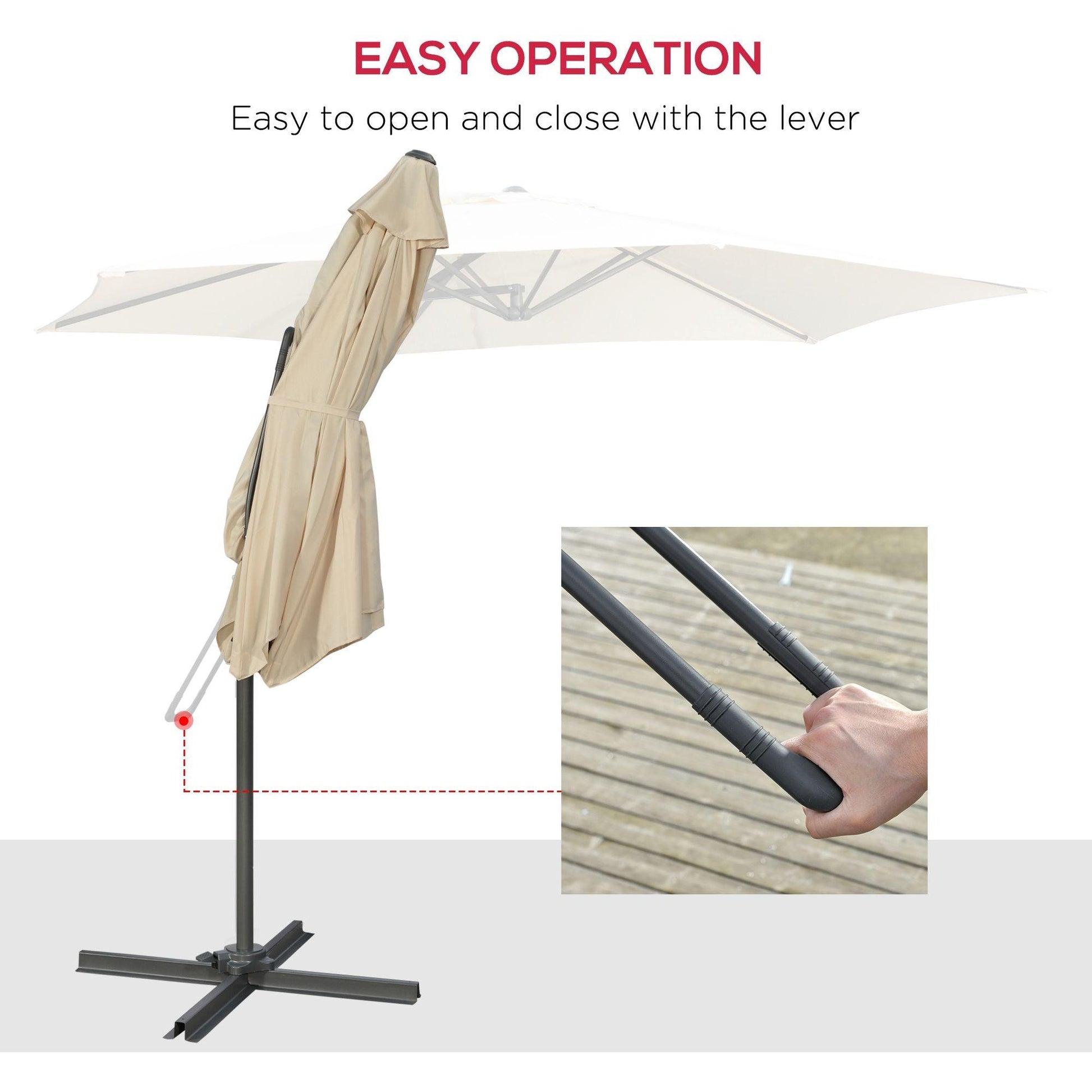 Outsunny 3m Cantilever Parasol, Patio Umbrella with Crank Handle, Cross Base - Cream White - ALL4U RETAILER LTD