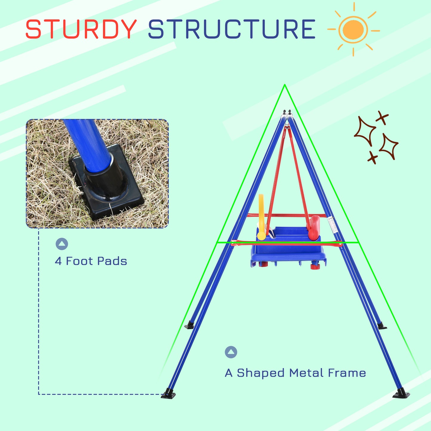 Outsunny A-Frame Metal Swing Set for Toddlers with Safety Harness and Baby Seat - ALL4U RETAILER LTD