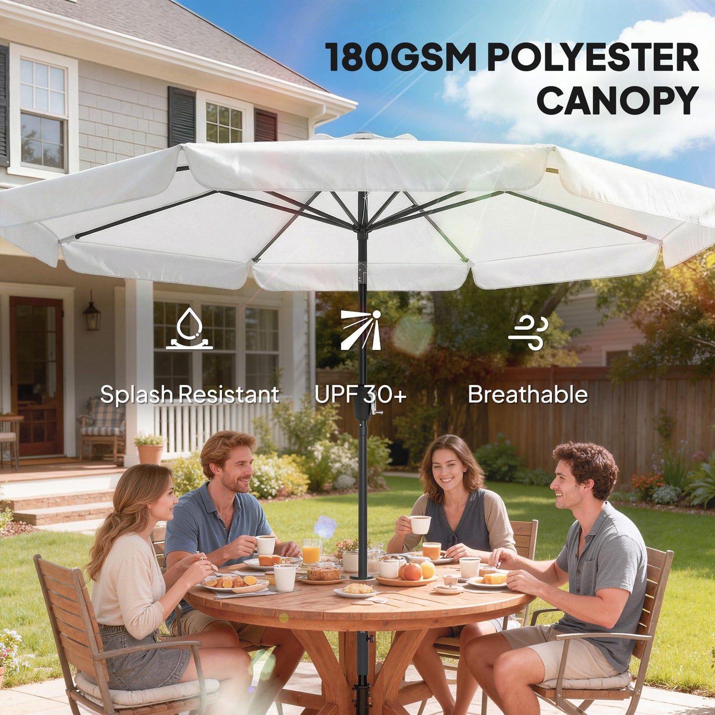 Outsunny 3 Meter Garden Parasol With Tilt Mechanism And Crank Handle UPF 30 Plus Patio Umbrella Cream White