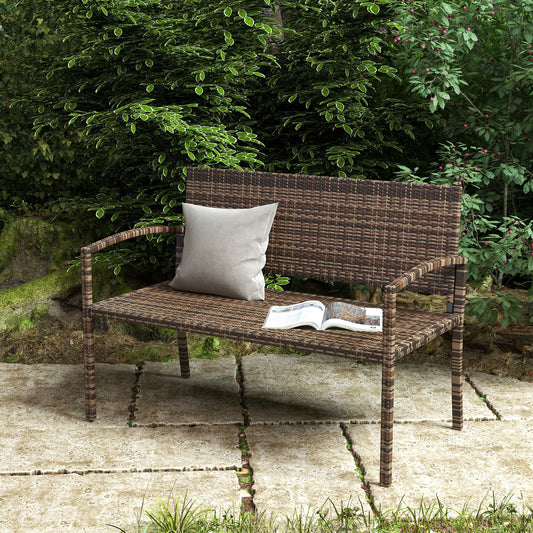 Outsunny All Weather Wicker Garden Loveseat 2 Seater Poly Rattan Garden Bench Outdoor Seating Brown