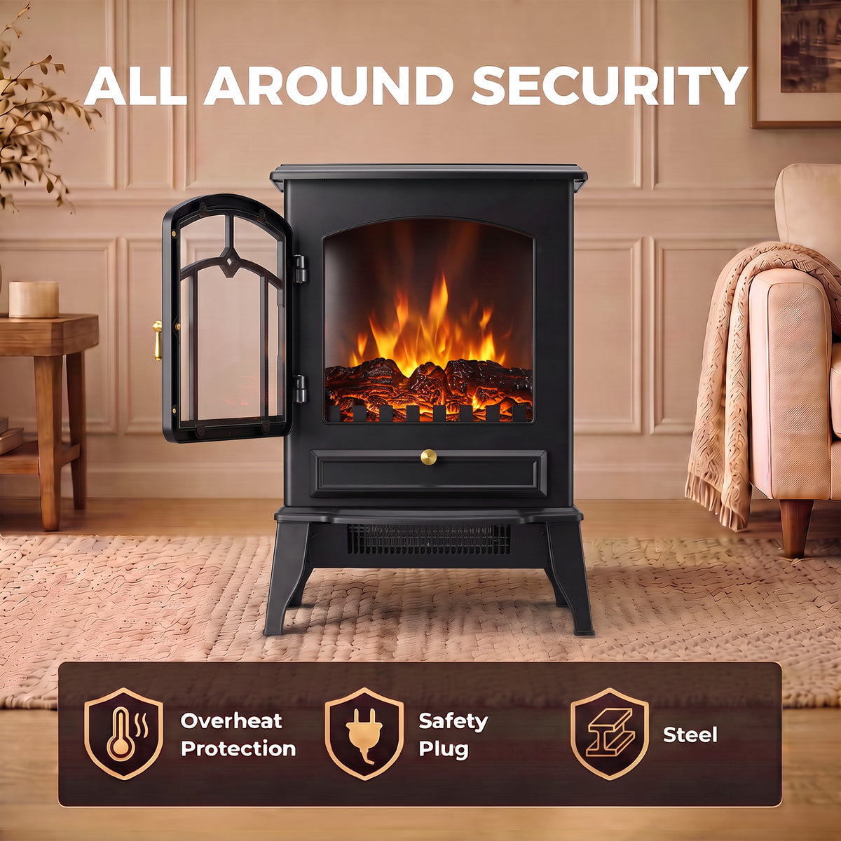 HOMCOM 3 Sided Electric Fireplace Heater With Thermostat