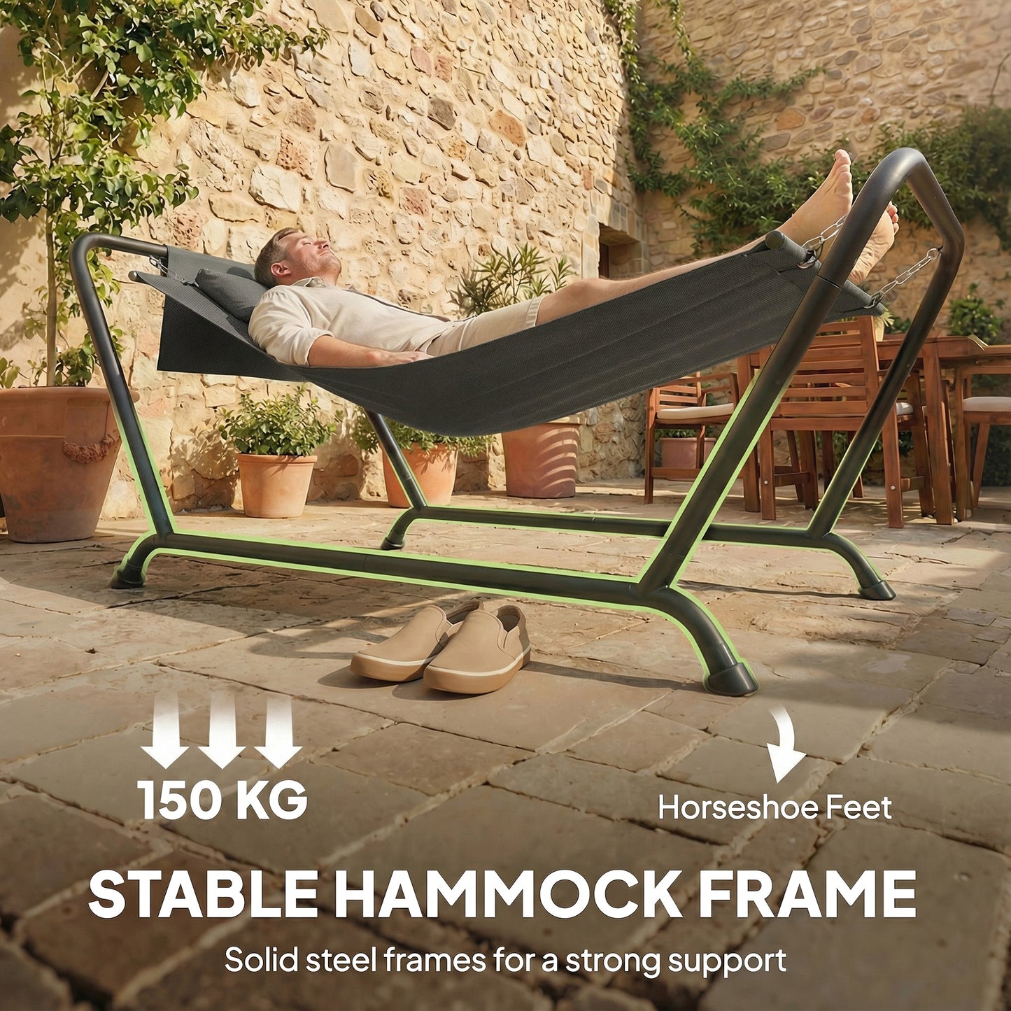 Outsunny Outdoor Hammock With Stand Freestanding Hammock With Side Pocket And Headrest For Patio Balcony Porch Dark Grey