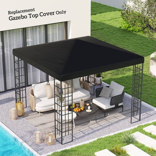 Outsunny 3x3m Gazebo Canopy Top Replacement Black Polyester With UPF 30 Plus Protection Grommets