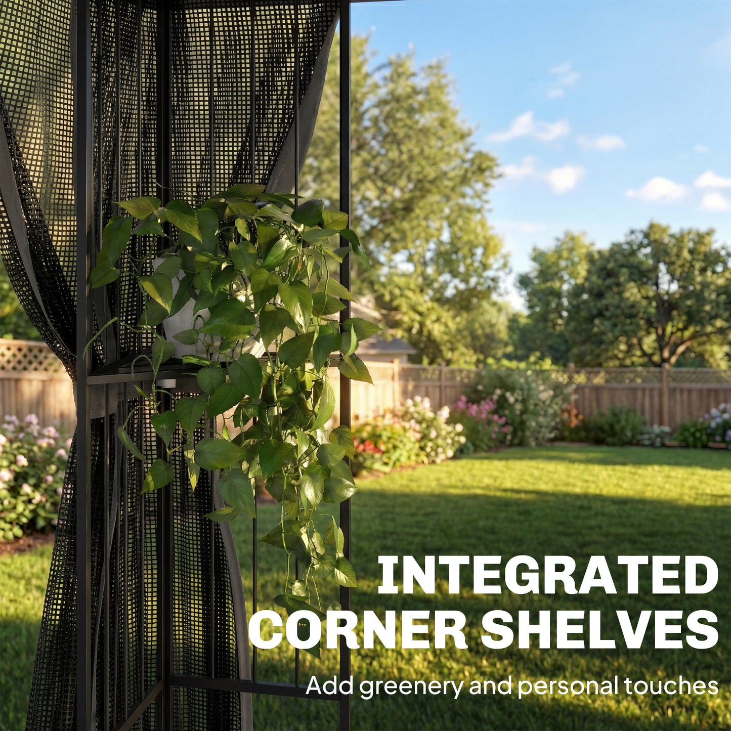Outsunny 3 x 3 m Outdoor Garden Gazebo With Post Shelves UPF50 Plus Double Roof Permanent Pavilion Grey