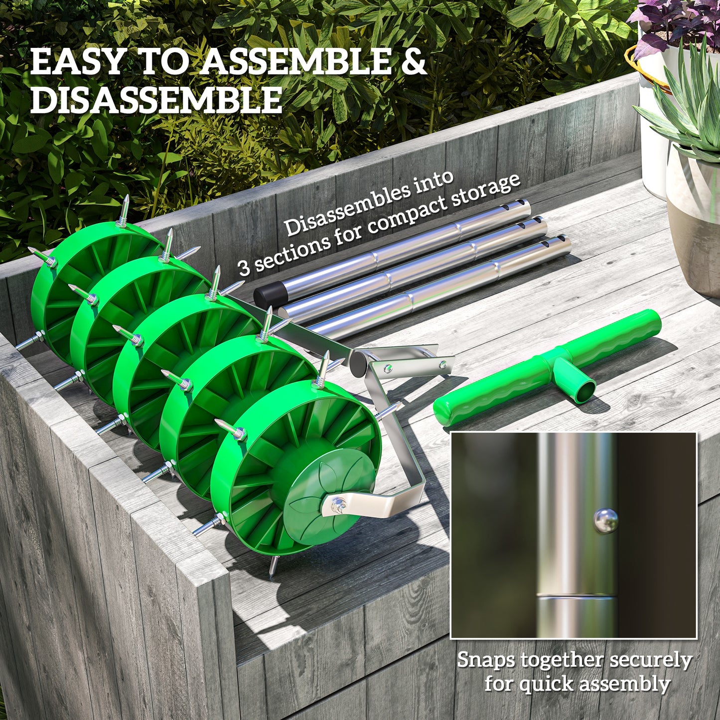 Outsunny Rolling Lawn Aerator Manual With 150 Mm Spiked Roller And 30 Mm Spikes Detachable 3 Piece Handle And T Bar Grip