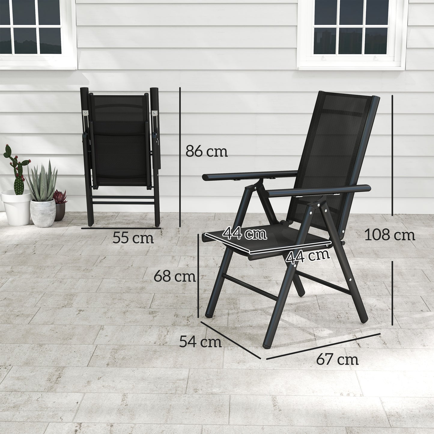 Outsunny Two Pack Folding Garden Chairs With Aluminum Frame And Breathable Mesh Seats For Outdoor Balcony Use Black